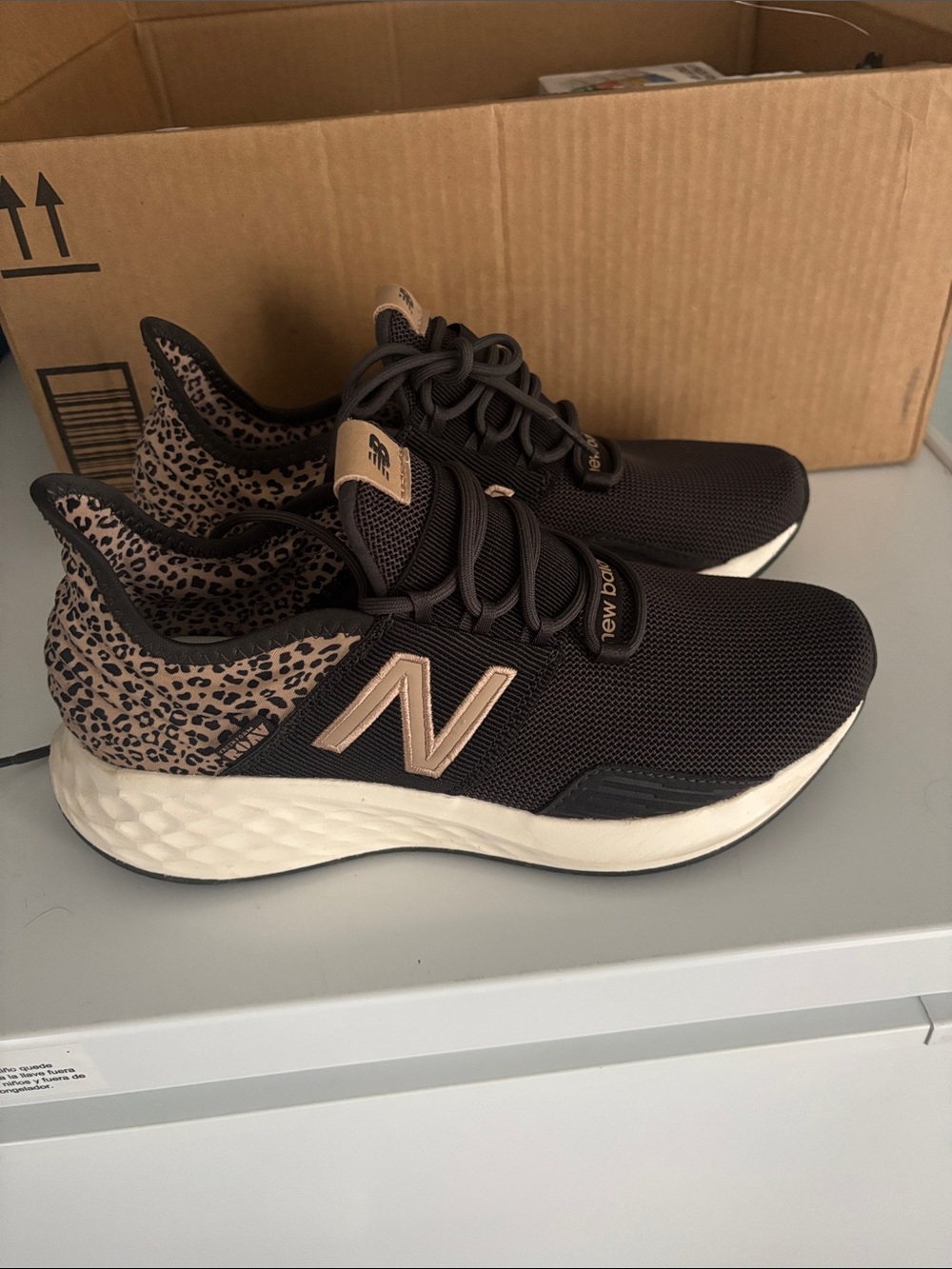 New Balance Women's Black with Tan Leopard-Print Accent shoes